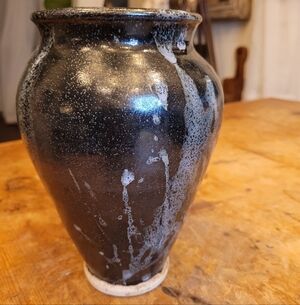 Vintage MCM Art Studio Handmade Black Glazed Ceramic Pottery Vase
